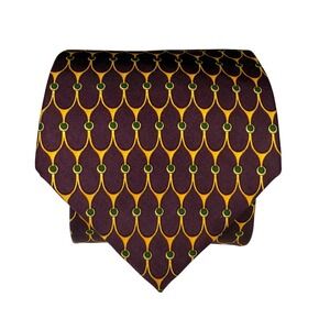 BROOKS BROTHERS 100% Silk Tie Made In USA Imported Men's Maroon Gold Necktie 60"